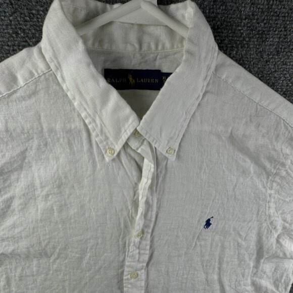 Ralph Lauren XL All Linen White Long Sleeve Button Up Shirt Men Blue Pony Logo - Picture 6 of 16